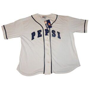 NWT Vintage Pepsi Generation Next Mens Baseball Jersey White Blue Button Up XXL